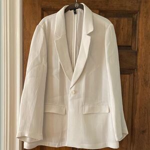 Eileen Fisher textured blazer classic white oversized X-large one button closure